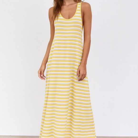 Zara Yellow Striped Maxi Dress Size Medium - Picture 1 of 9